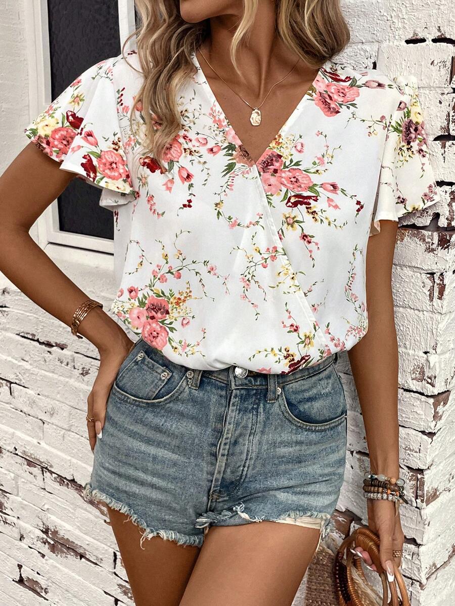 SHEIN Clasi 印花蝴蝶袖連身背心 - 彩色 - 查看 1