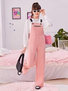 SHEIN Teen Girl 1pc Zipper Front Overall Jumpsuit - Baby Pink - View 1