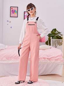 SHEIN Teen Girl 1pc Zipper Front Overall Jumpsuit - Baby Pink - View 3