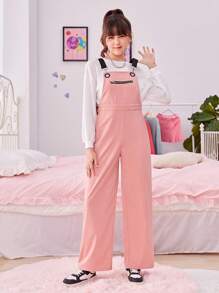 SHEIN Teen Girl 1pc Zipper Front Overall Jumpsuit - Baby Pink - View 4