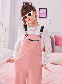 SHEIN Teen Girl 1pc Zipper Front Overall Jumpsuit - Baby Pink - View 5