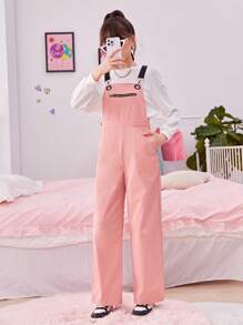 SHEIN Teen Girl 1pc Zipper Front Overall Jumpsuit - Baby Pink - View 6