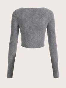 SHEIN EZwear 星星補丁貼短款T恤 - 灰色 - 查看 2