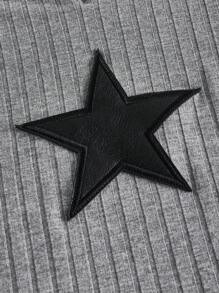 SHEIN EZwear 星星補丁貼短款T恤 - 灰色 - 查看 4