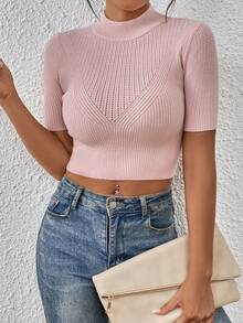 SHEIN Essnce 小高領針織短上衣 - 粉色 - 查看 5