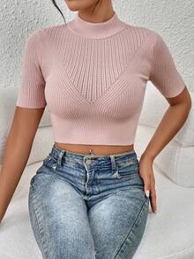 SHEIN Essnce 小高領針織短上衣 - 粉色 - 查看 6