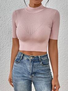 SHEIN Essnce 小高領針織短上衣 - 粉色 - 查看 7