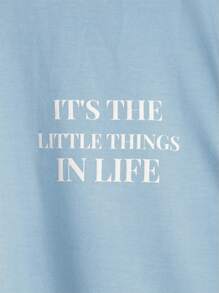 SHEIN Tween Boy Vacation Slogan Pattern Light Blue Drop Shoulder T-Shirt - Baby Blue - View 4