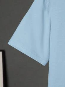 SHEIN Tween Boy Vacation Slogan Pattern Light Blue Drop Shoulder T-Shirt - Baby Blue - View 6