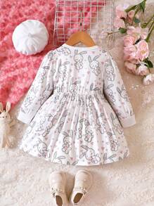 Baby Girl Cartoon Rabbit Print Dress - White - View 2