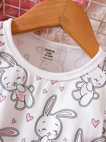 Baby Girl Cartoon Rabbit Print Dress - White - View 4