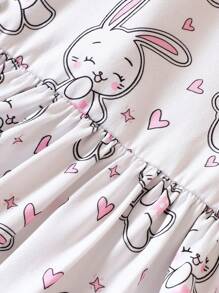 Baby Girl Cartoon Rabbit Print Dress - White - View 5