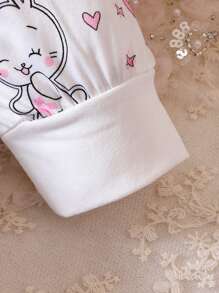 Baby Girl Cartoon Rabbit Print Dress - White - View 7