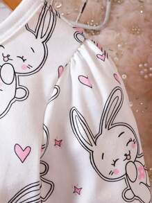 Baby Girl Cartoon Rabbit Print Dress - White - View 8