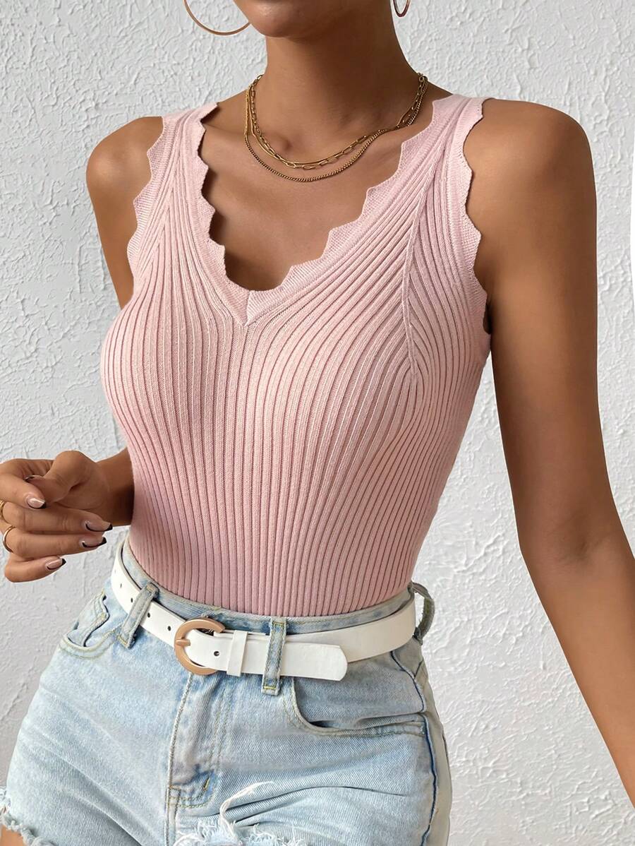 SHEIN Essnce Top tank ribete en abanico tejido de canalé - Rosa - Ver 1