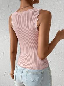 SHEIN Essnce Top tank ribete en abanico tejido de canalé - Rosa - Ver 2