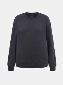 SHEIN BASICS Chất rắn Thả vai Áo nỉ - Màu xám đen - Xem 3