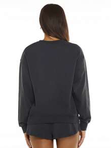 SHEIN BASICS Chất rắn Thả vai Áo nỉ - Màu xám đen - Xem 2