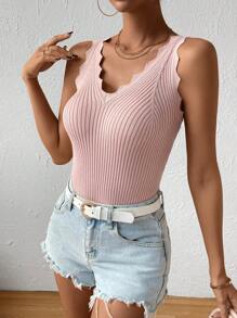 SHEIN Essnce Top tank ribete en abanico tejido de canalé - Rosa - Ver 5