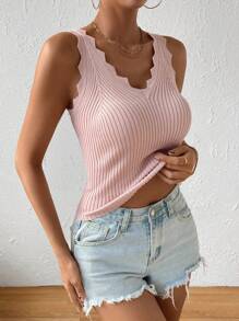 SHEIN Essnce Top tank ribete en abanico tejido de canalé - Rosa - Ver 6