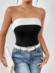 SHEIN Essnce Two Tone Tube Top - Black and White - View 3
