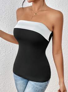 SHEIN Essnce Two Tone Tube Top - Black and White - View 4