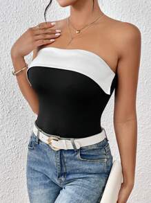 SHEIN Essnce Two Tone Tube Top - Black and White - View 5