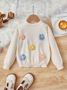 SHEIN Young Girl Stereo Flower Jumper - Beige - View 1