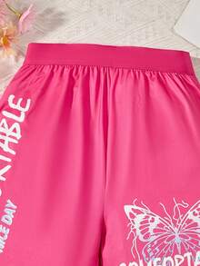 SHEIN 青少年女孩蝴蝶和字母圖案短褲