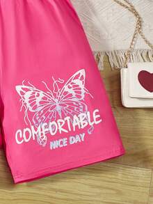 SHEIN 青少年女孩蝴蝶和字母圖案短褲