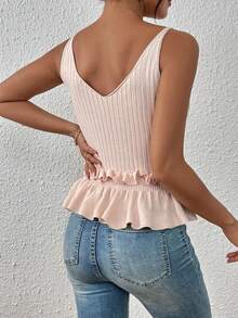 SHEIN Privé Ruffle Trim Cami Knit Top - Apricot - View 2