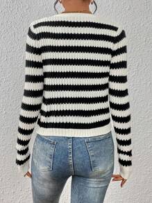 SHEIN Essnce Cárdigan con patrón de rayas con botón delantero - Blanco y Negro - Ver 2