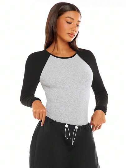 SHEIN BASICS 撞色插肩袖連身背心