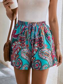 SHEIN VCAY Quần đùi nữ Thắt nút Paisley Boho - Nhiều màu - Xem 5