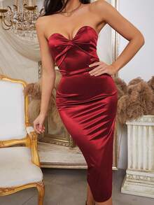 Mặt trước xoắn Xa ten Đầm bó sát ống - Đỏ - Xem 5