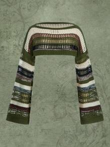 ROMWE Fairycore Striped Pattern Drop Shoulder Crop Jumper