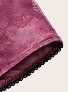 ROMWE PUNK Floral Print Lettuce Trim Mesh Skirt - Red Violet - View 3