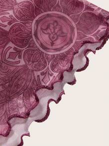 ROMWE PUNK Floral Print Lettuce Trim Mesh Skirt - Red Violet - View 4