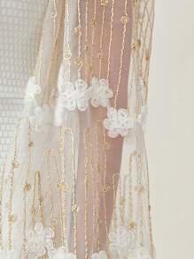 Modelyn 花卉刺繡網紗燈籠袖後背開衩洋裝不附腰帶 - 白色 - 查看 6