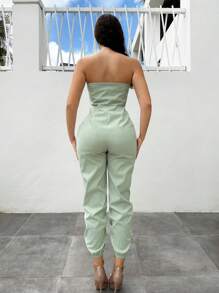 SHEIN SXY 翻蓋口袋抹胸連體褲 - 薄荷綠 - 查看 2