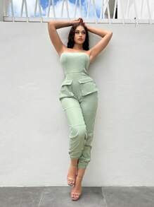 SHEIN SXY 翻蓋口袋抹胸連體褲 - 薄荷綠 - 查看 1