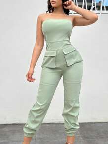 SHEIN SXY 翻蓋口袋抹胸連體褲 - 薄荷綠 - 查看 5
