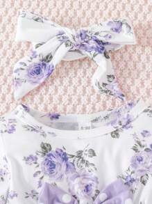 女嬰印花前蝴蝶結花邊下擺上衣&波卡圓點長褲＆ 頭巾 - 彩色 - 查看 5