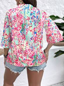 SHEIN Holidaya 大碼滿版印花蝙蝠袖襯衫 - 彩色 - 查看 2