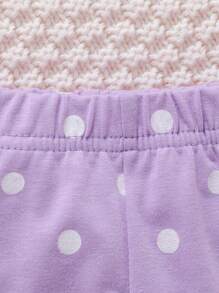 女嬰印花前蝴蝶結花邊下擺上衣&波卡圓點長褲＆ 頭巾 - 彩色 - 查看 6