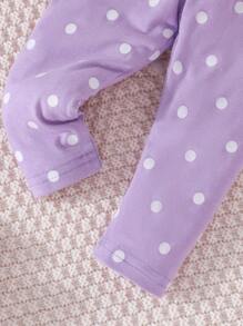 女嬰印花前蝴蝶結花邊下擺上衣&波卡圓點長褲＆ 頭巾 - 彩色 - 查看 7