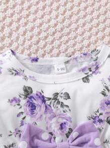 女嬰印花前蝴蝶結花邊下擺上衣&波卡圓點長褲＆ 頭巾 - 彩色 - 查看 8