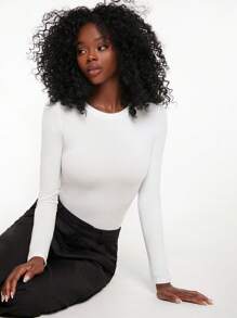 SHEIN Essnce Solid Tee Bodysuit - White - View 2