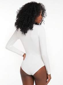 SHEIN Essnce Solid Tee Bodysuit - White - View 3