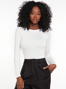 SHEIN Essnce Solid Tee Bodysuit - White - View 7